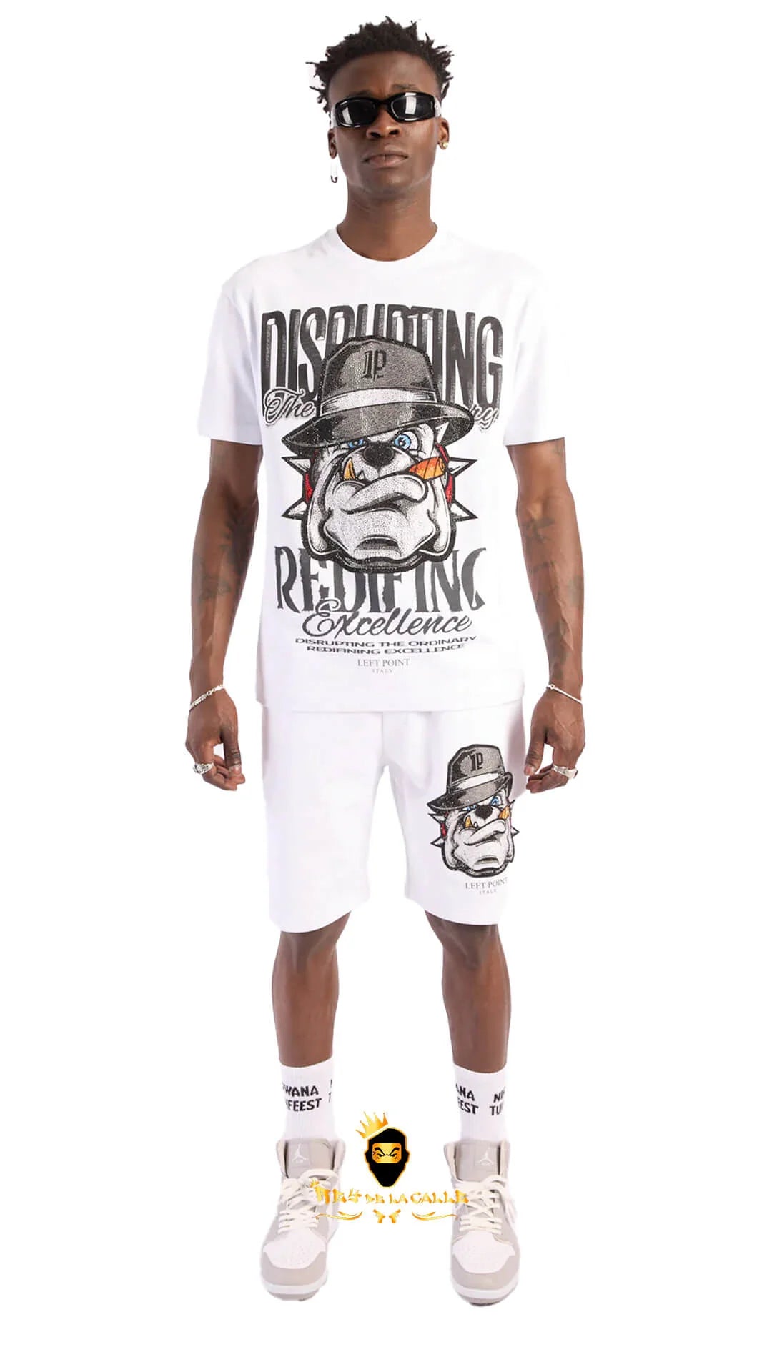 Conjunto Left Point Blanco Pedrería Brillante Bulldog - Rey De La Calle