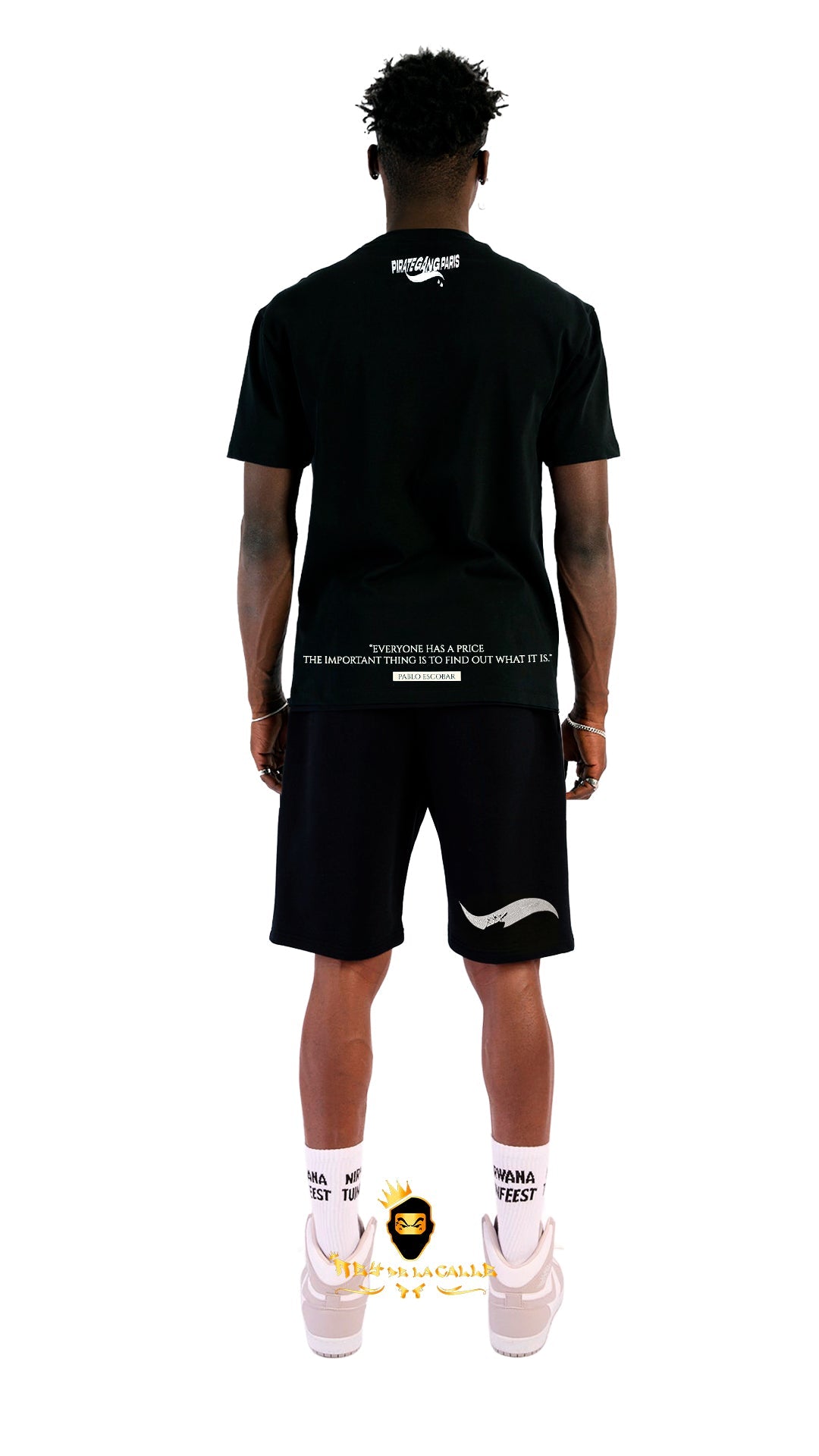 Conjunto. Camisetas o pantalon corto Pirate Gang Paris Negra Pedrería Brillante El Patrón Rey De La Calle