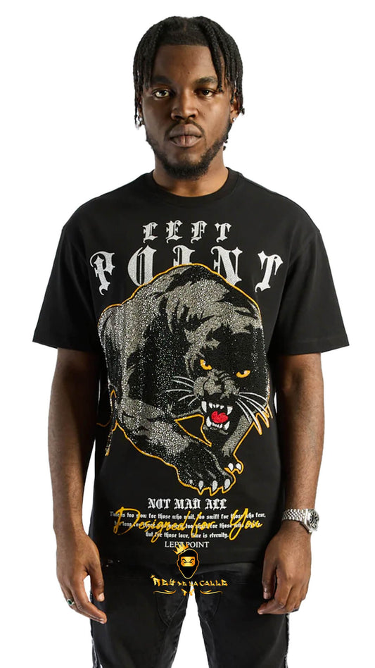 Camiseta Left Point Negra  Pedrería Brillante Pantera Negra - Rey De La Calle