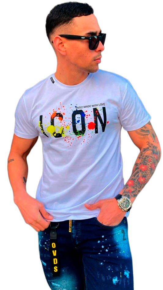 Camiseta icon Blanca Pintura Colores Rey De La Calle
