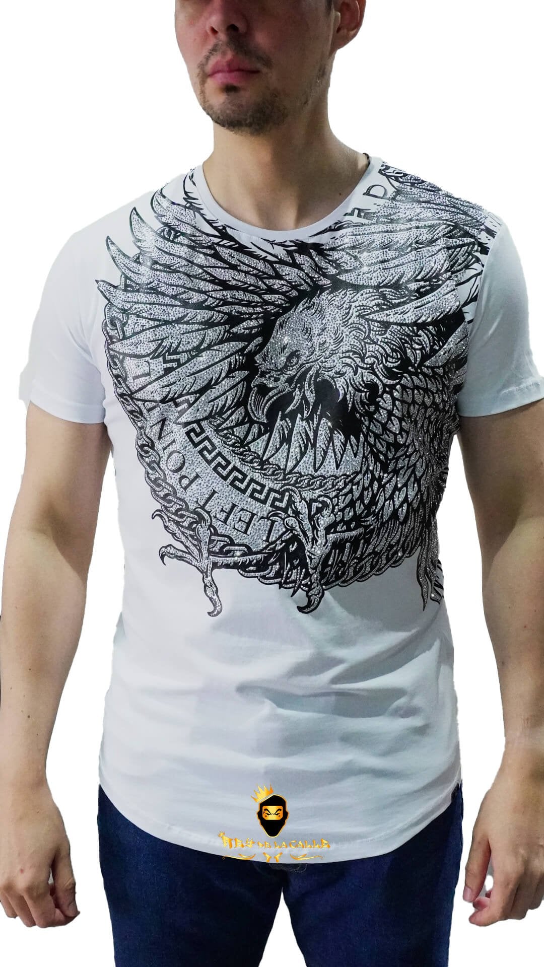 Camiseta Left Point Blanca Pedrería Brillante Águila - Rey De La Calle