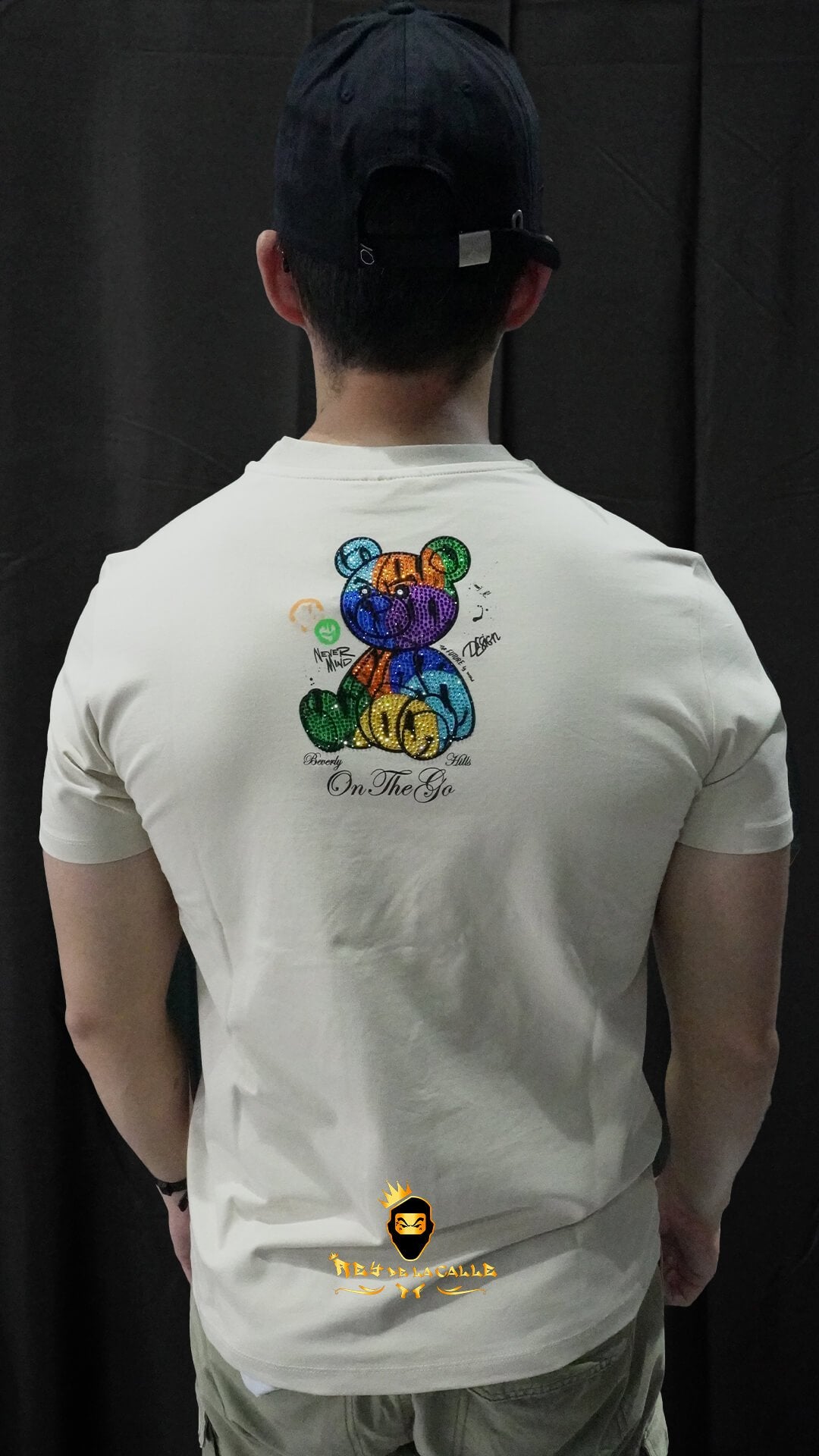 Camiseta Left Point Beige Pedrería Brillante Oso Colorido - Rey De La Calle