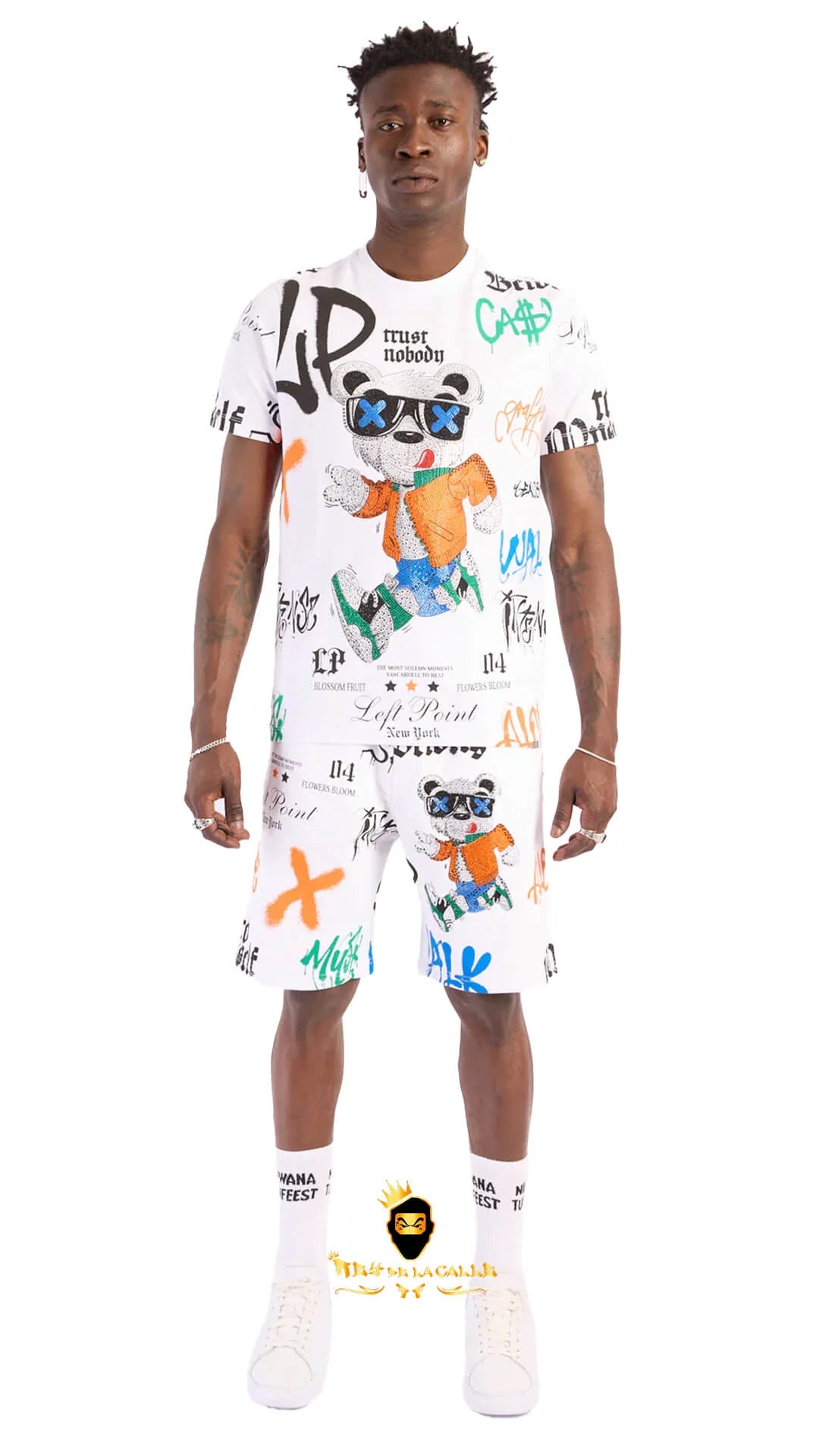 Conjunto Left Point Blanco Pedrería Brillante Oso Trust Nobody - Rey De La Calle