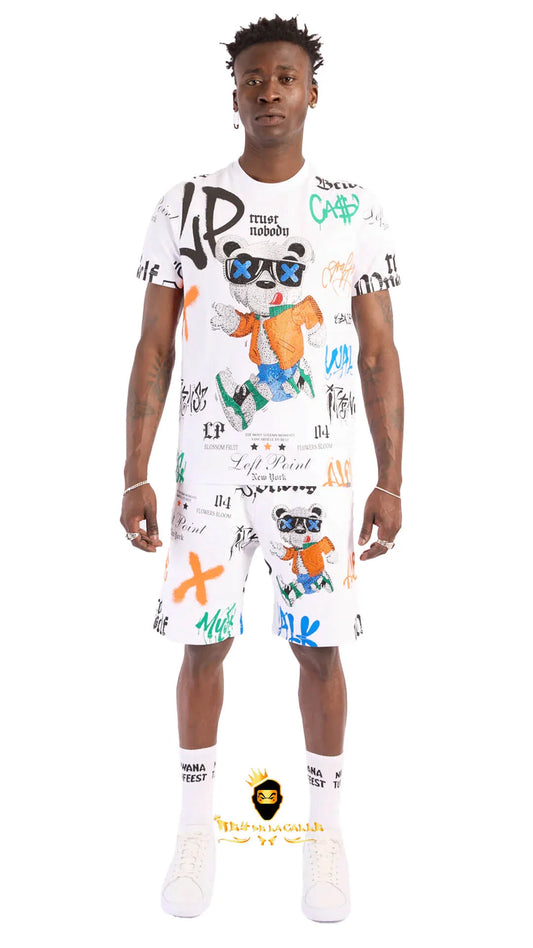 Conjunto Left Point Blanco Pedrería Brillante Oso Trust Nobody - Rey De La Calle