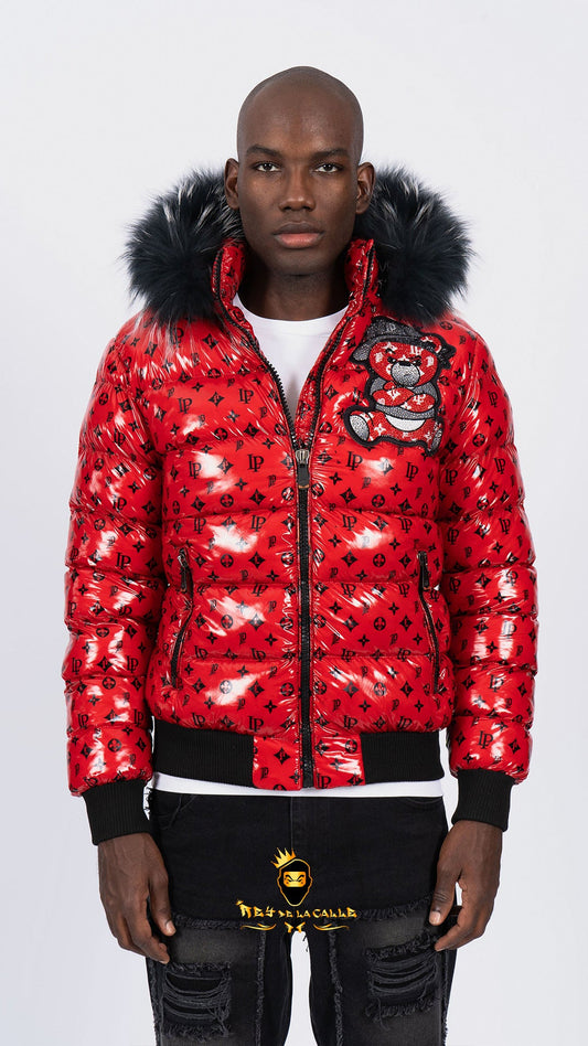 Chaqueta Left Point Roja Pedrería Brillante Oso Rojo Gorra Rey De La Calle
