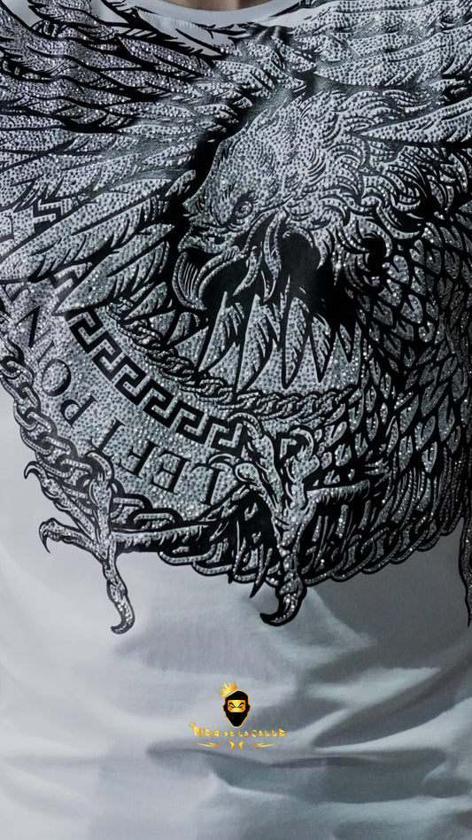Camiseta Left Point Blanca Pedrería Brillante Águila - Rey De La Calle