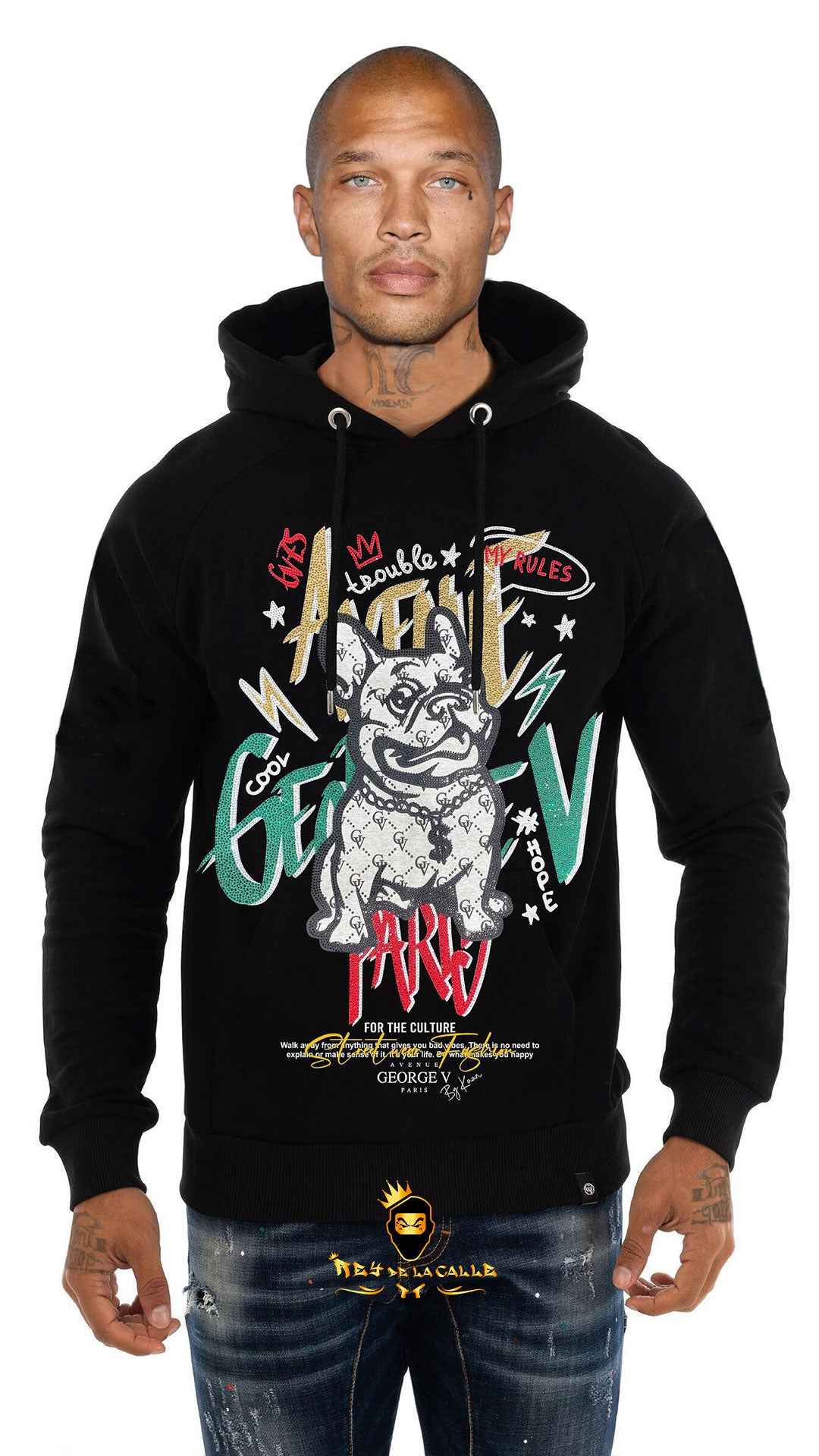 Sudadera Negra George V Paris Bulldog Graffiti con Capucha – En Oferta