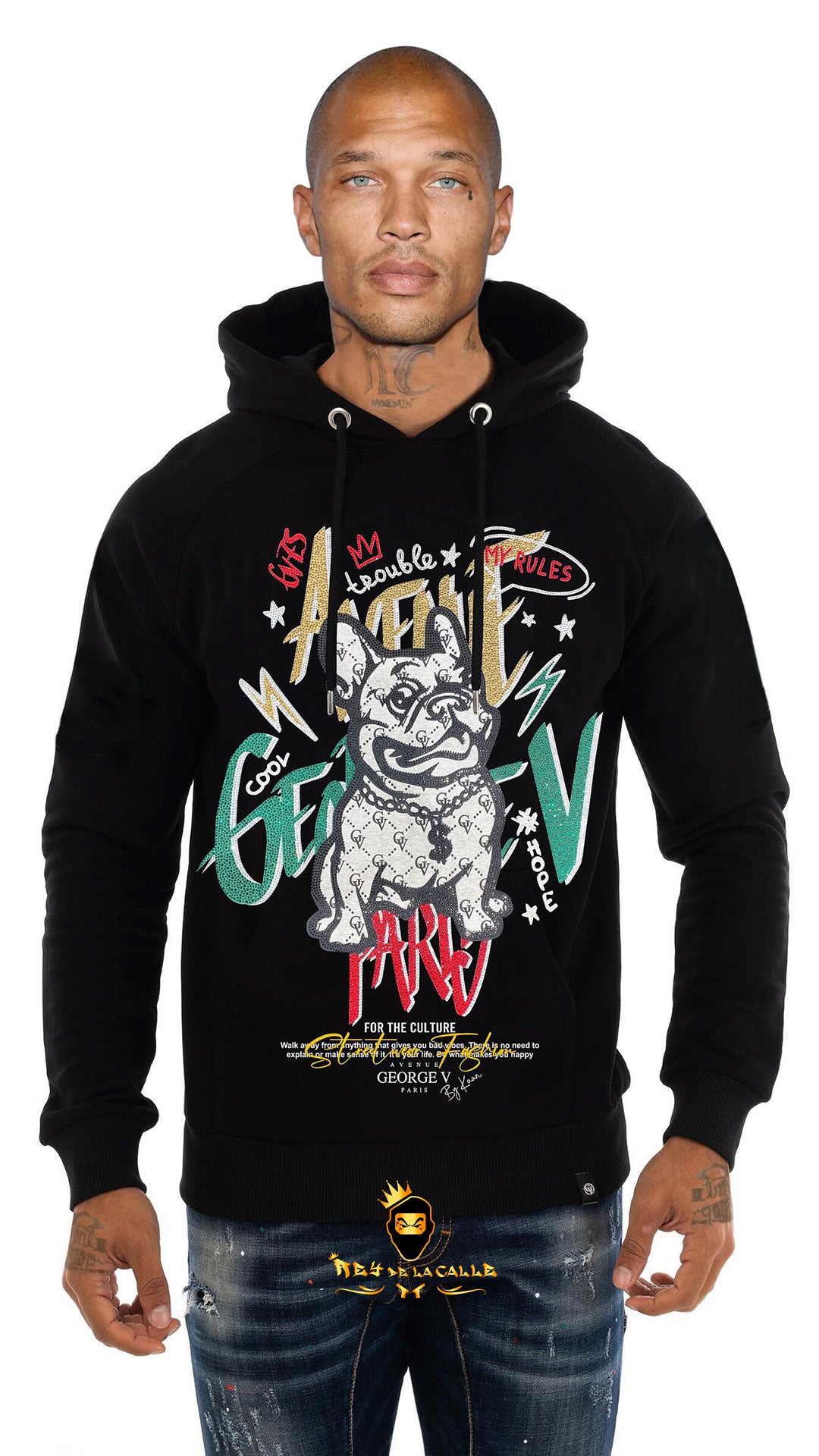 SUDADERA AVENUE GEORGE V PARIS NEGRA DE BULL DOG Rey De La Calle