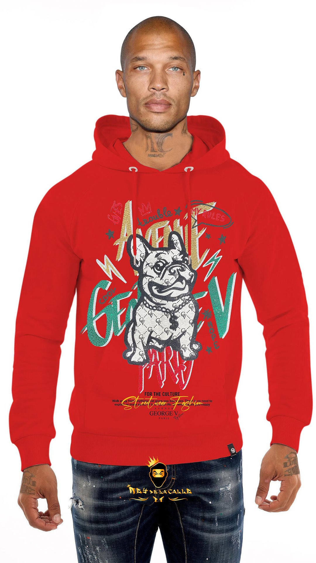 SUDADERA AVENUE GEORGE V PARIS ROJA DE BULL DOG Rey De La Calle