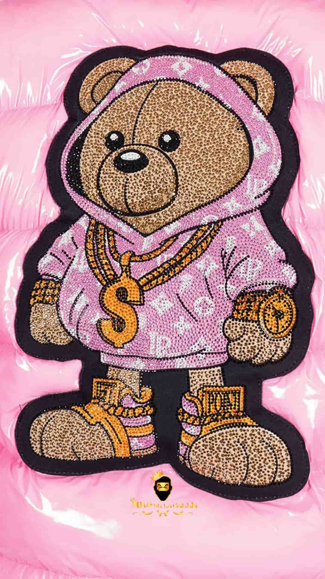Chaqueta Left Point Rosa Pedrería Brillante Oso Suéter Rosa Mi tienda
