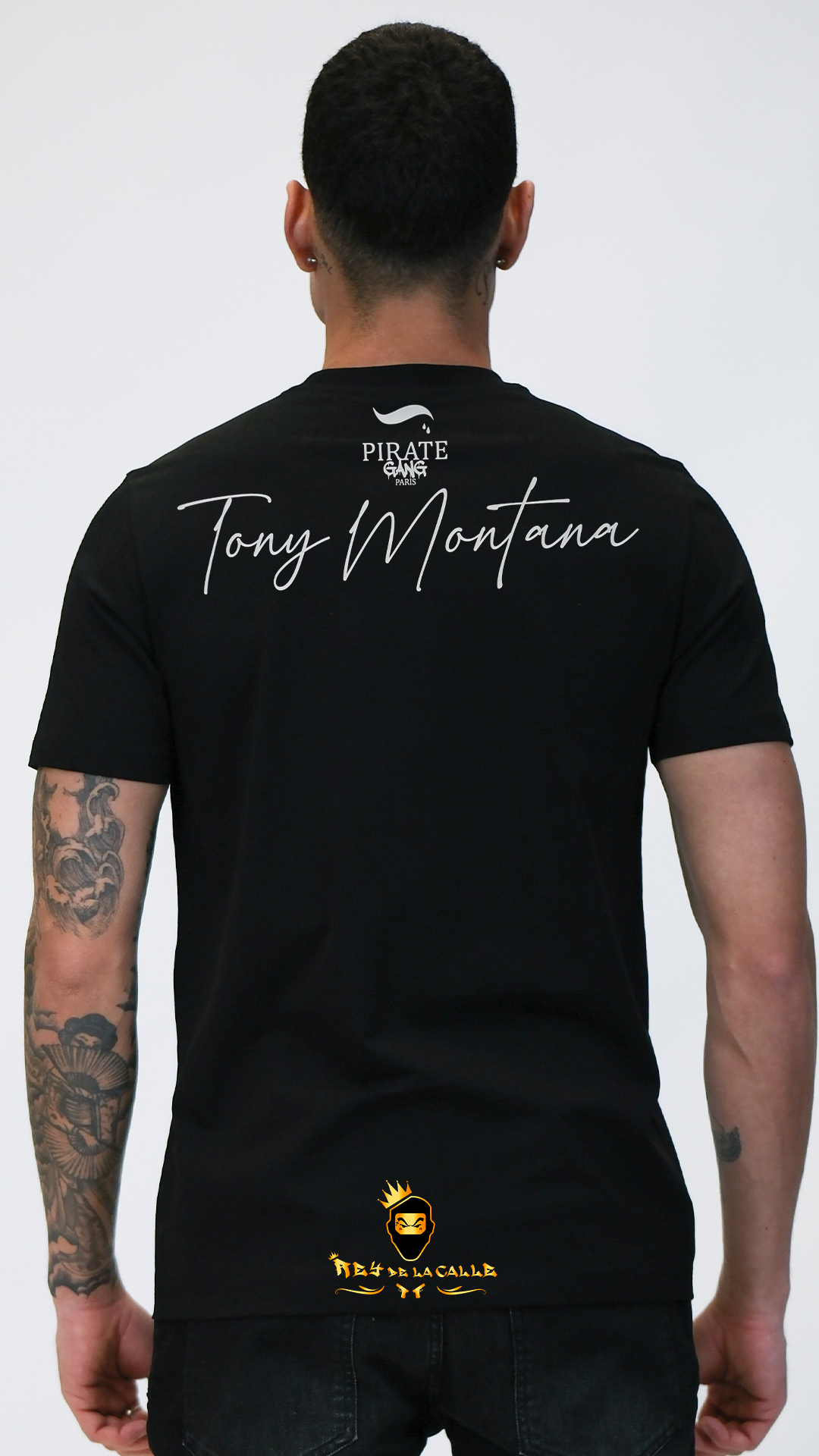 Camiseta Slim Fit Pirate Gang París Negra Pedrería Brillante Scarface - Rey De La Calle