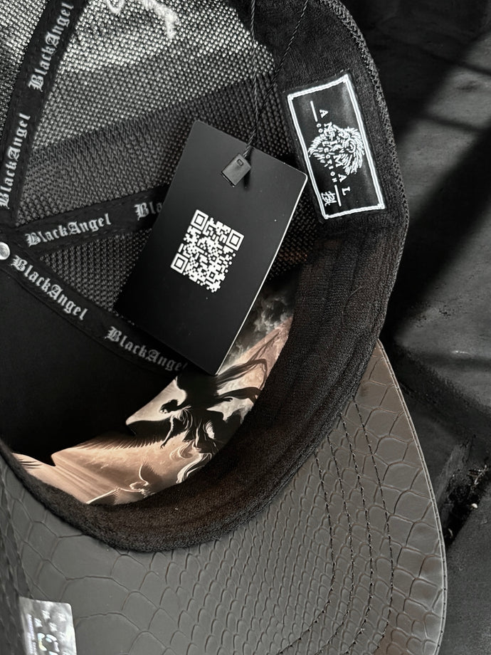Gorra Black Angel Negra Frontal Cuero Serpiente - Rey De La Calle