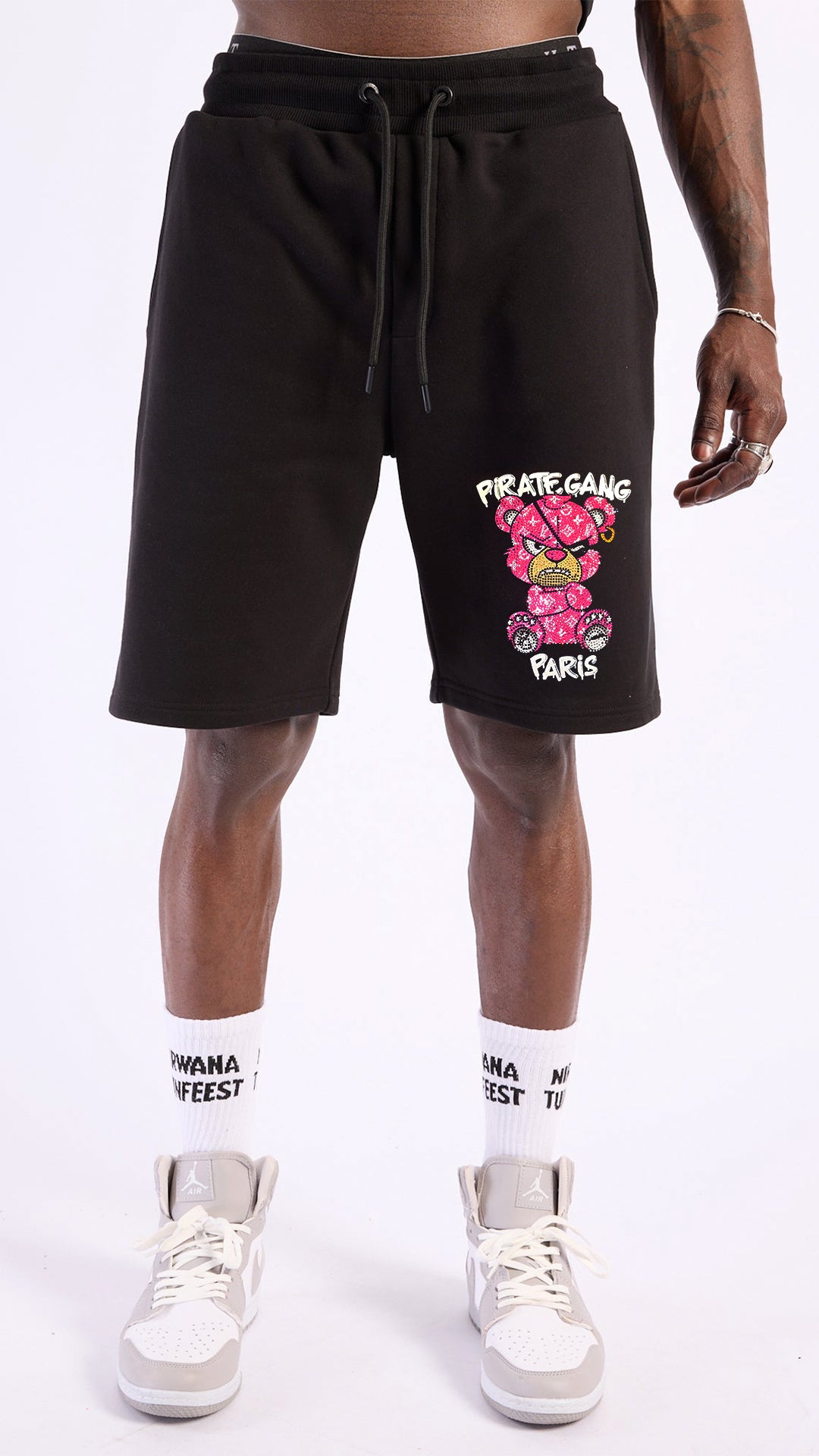 Conjunto Pirate Gang París Negro Pedrería Brillante Oso Rosa - Rey De La Calle