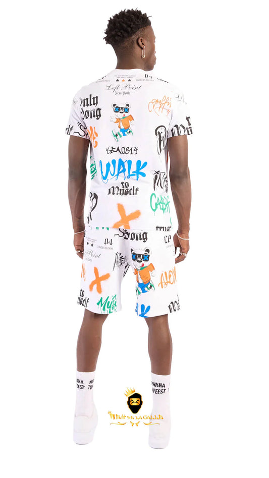 Conjunto Left Point Blanco Pedrería Brillante Oso Trust Nobody - Rey De La Calle