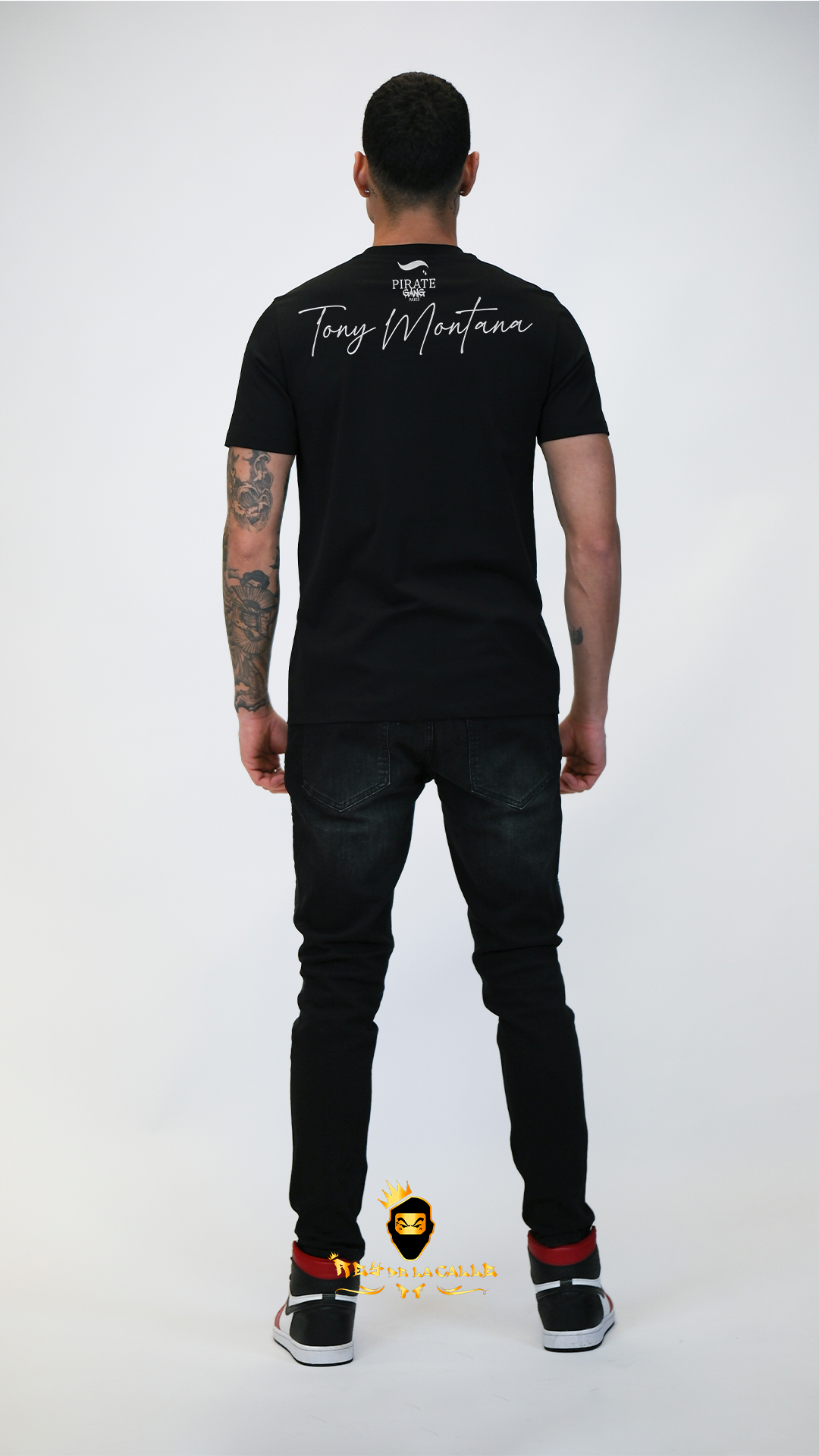 Camiseta Slim Fit Pirate Gang París Negra Pedrería Brillante Scarface - Rey De La Calle