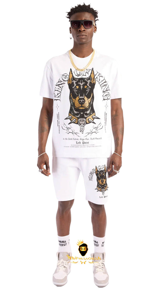 Conjunto Left Point Blanco Pedrería Brillante Dobermann - Rey De La Calle