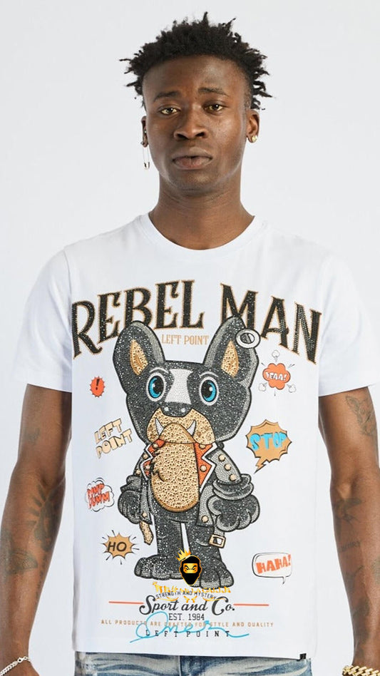 Camiseta Left Point Blanca Pedrería Brillante Rebel Man - Rey De La Calle