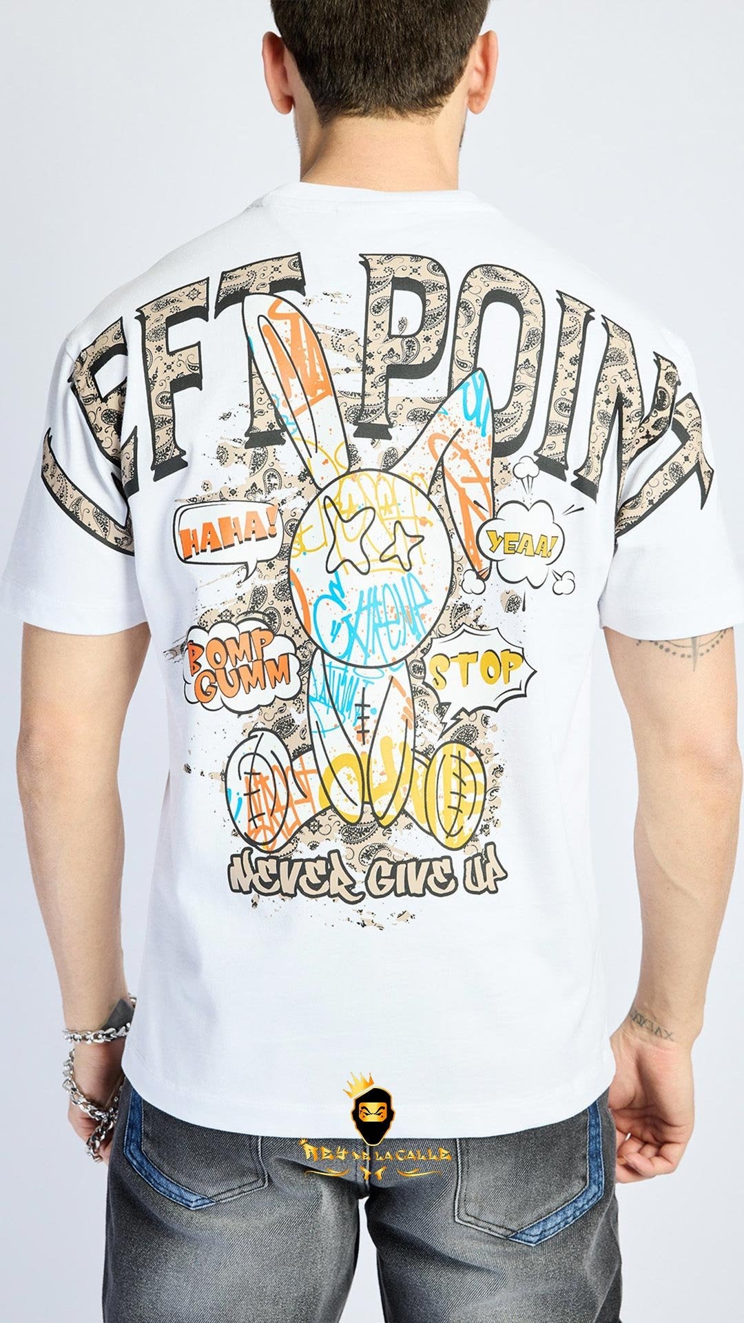 Camiseta Left Point Blanca Conejo Never Give Up - Rey De La Calle
