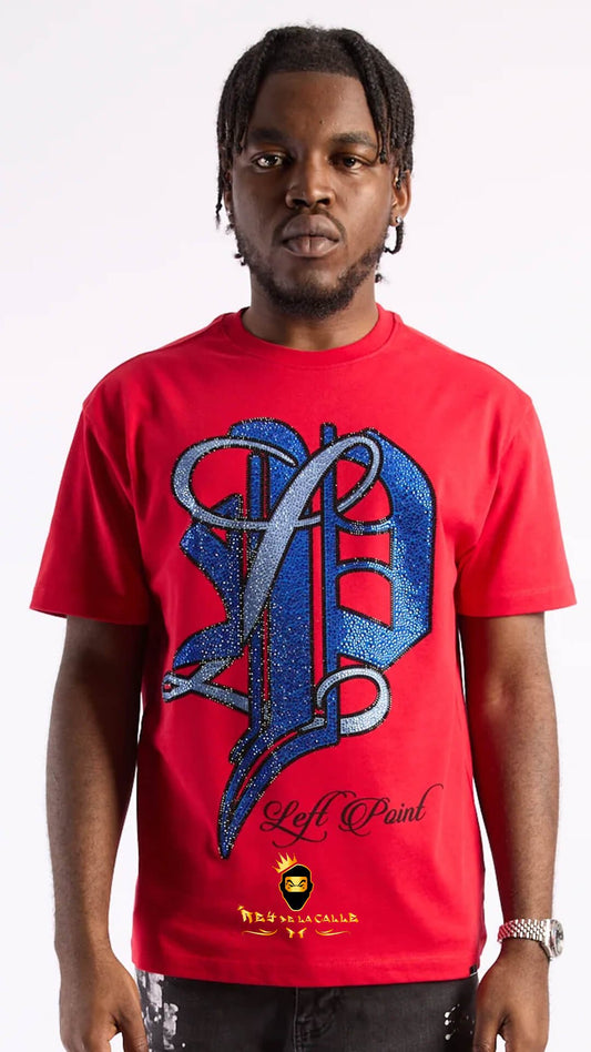 Camiseta Left Point Roja Pedrería Brillante LP En Azul - Rey De La Calle
