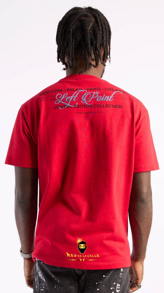 Camiseta Left Point Roja Pedrería Brillante LP En Azul - Rey De La Calle