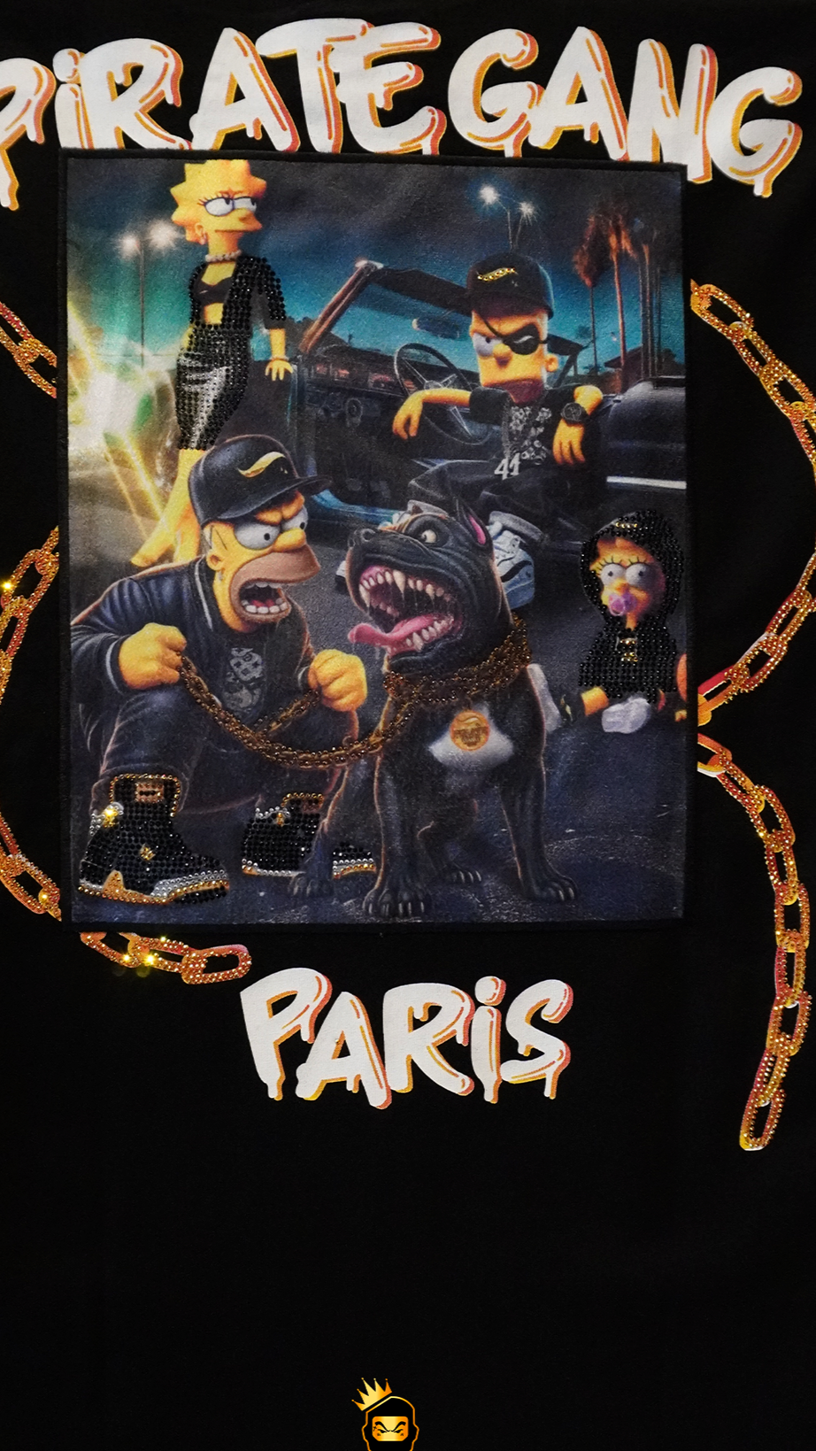 Camiseta Pirate Gang París Negra Terciopelo y Pedrería Brillante Simpsons - Rey De La Calle
