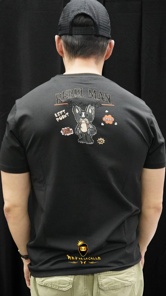 Camiseta Left Point Negra Pedrería Brillante Rebel Man - Rey De La Calle