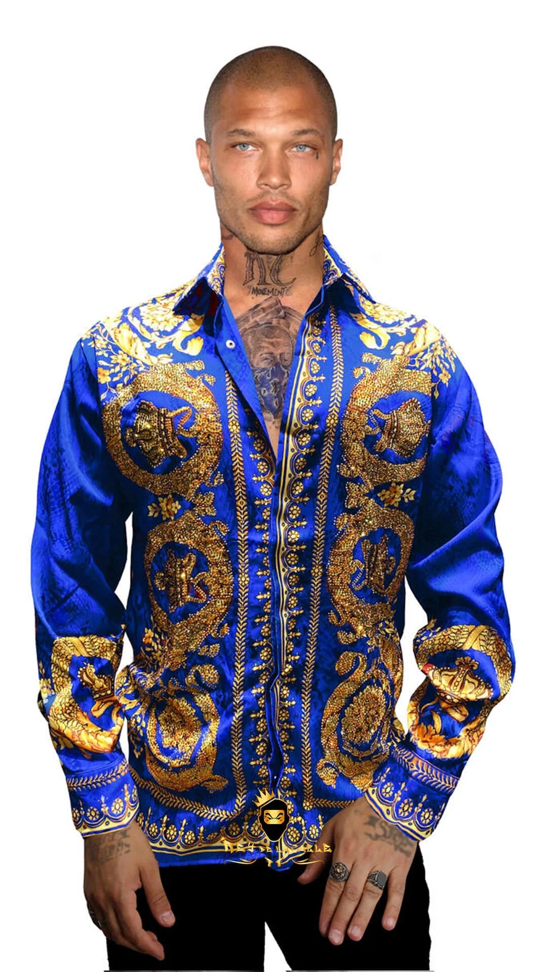 Camisa Satin Avenue George V Paris Azul y Dorado Rey De La Calle