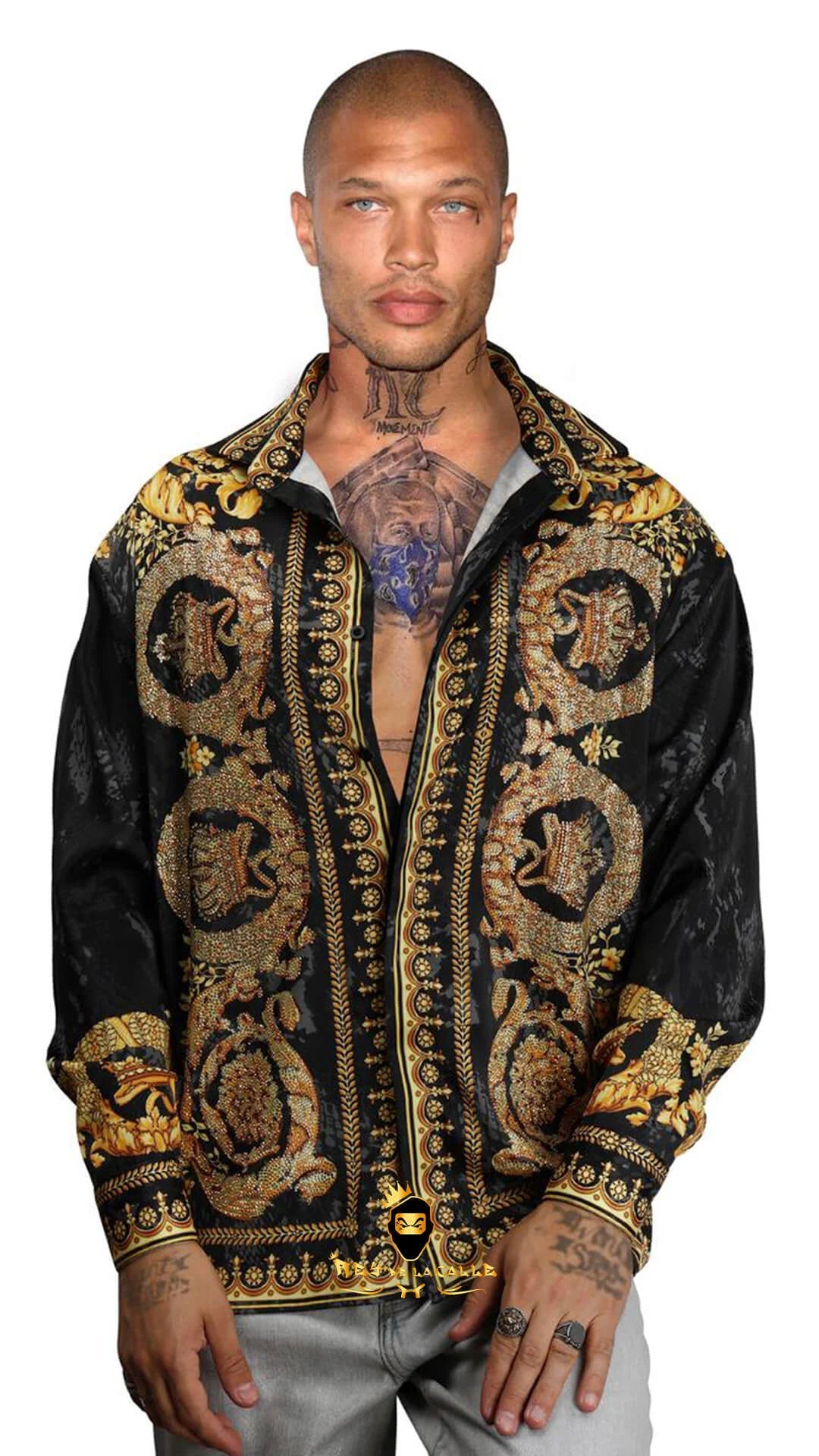 Camisa Satin Avenue George V Paris Negra y Dorado Rey De La Calle