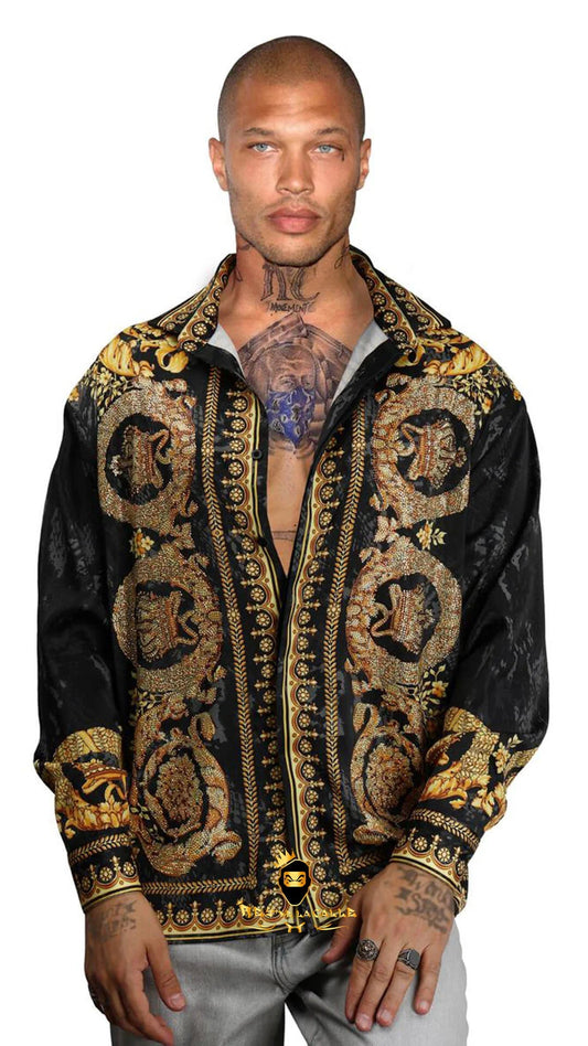 Camisa Satin Avenue George V Paris Negra y Dorado Rey De La Calle