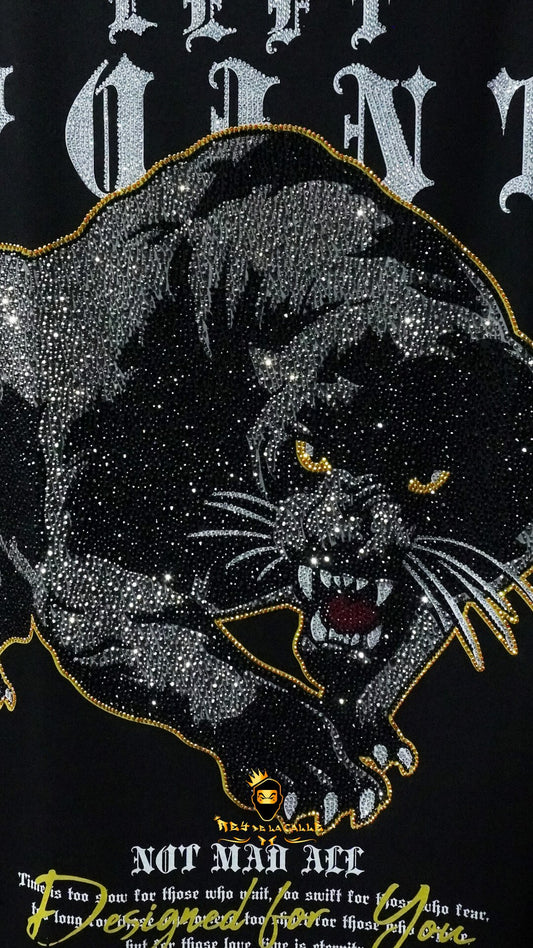 Camiseta Left Point Negra  Pedrería Brillante Pantera Negra - Rey De La Calle