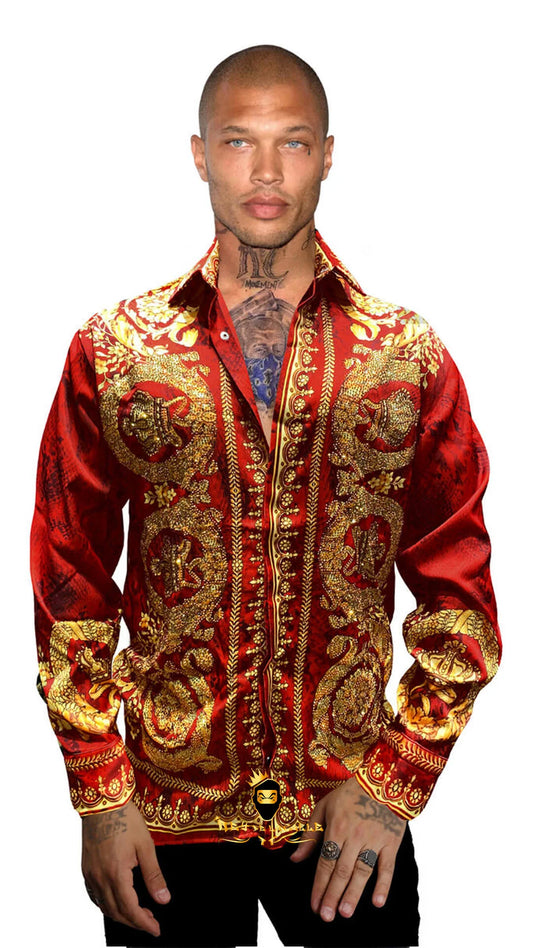Camisa Satin Avenue George V Paris Roja y Dorado - Rey De La Calle