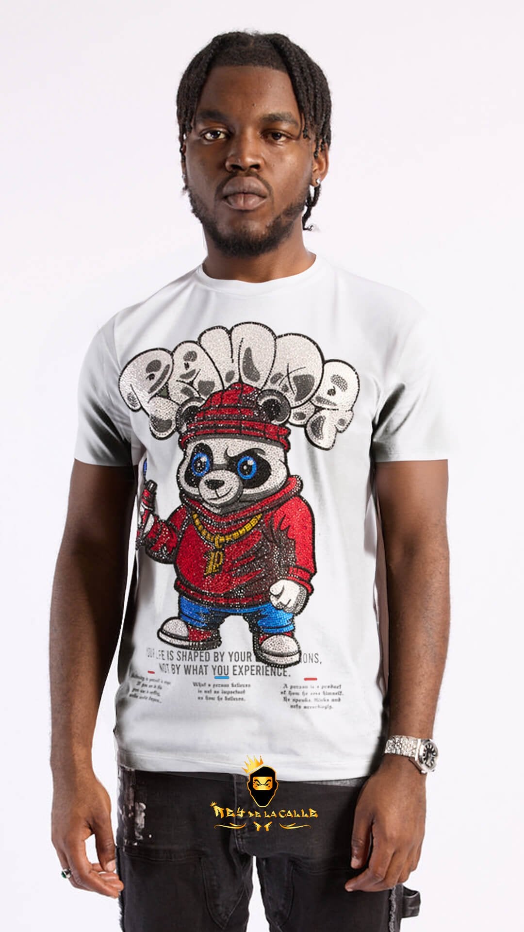 Camiseta Left Point Blanca Pedrería Brillante Panda - Rey De La Calle