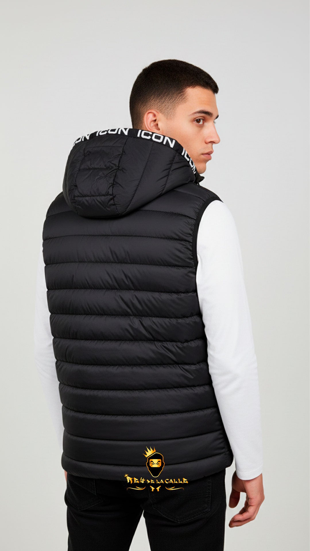 Chaleco Acolchado Negro Icon con Capucha para Hombre – En Oferta
