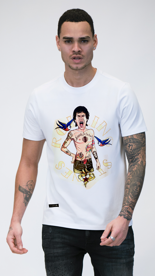 Camiseta Blanca Mick Jagger Rey De La Calle