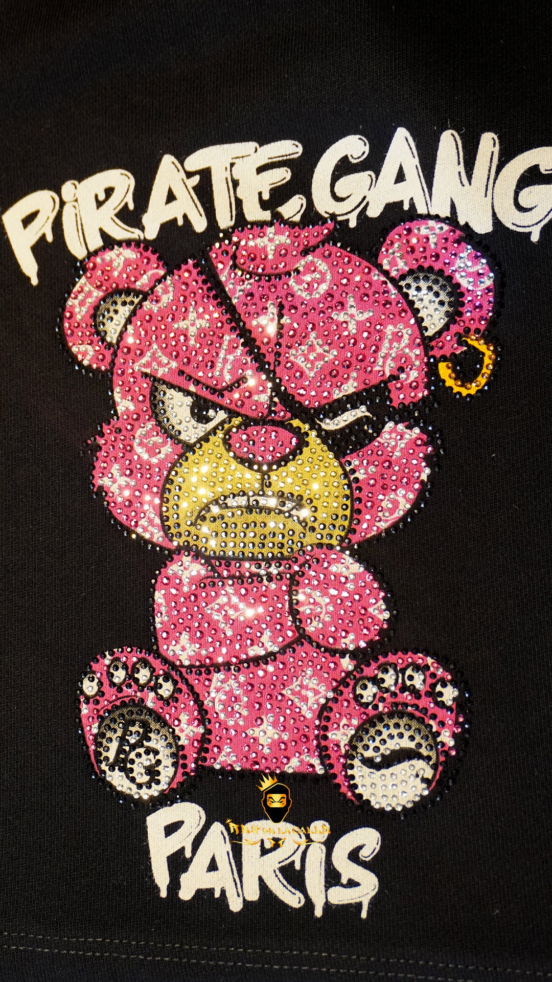 Conjunto Pirate Gang París Negro Pedrería Brillante Oso Rosa - Rey De La Calle