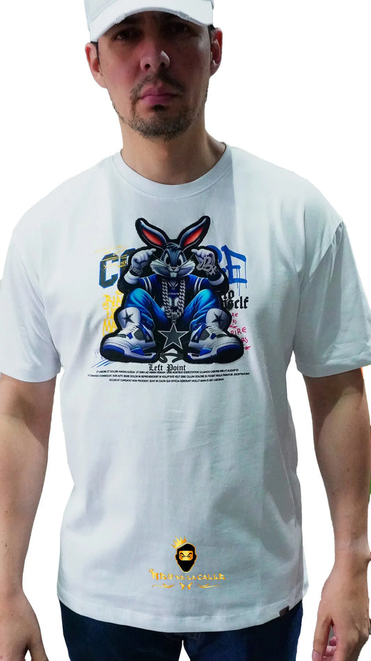 Camiseta Left Point Blanca Terciopelo y Pedrería Brillante Bugs Bunny - Rey De La Calle