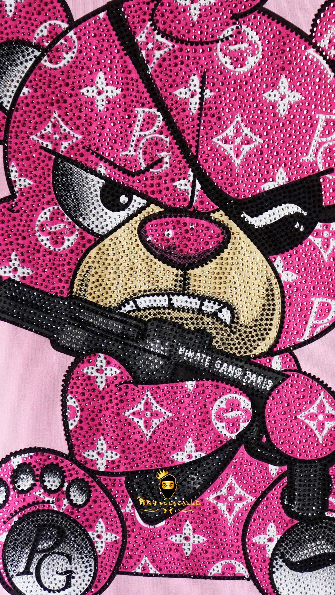 Conjunto Pirate Gang París Rosa Pedrería Brillante Oso Rosa Ak47 - Rey De La Calle