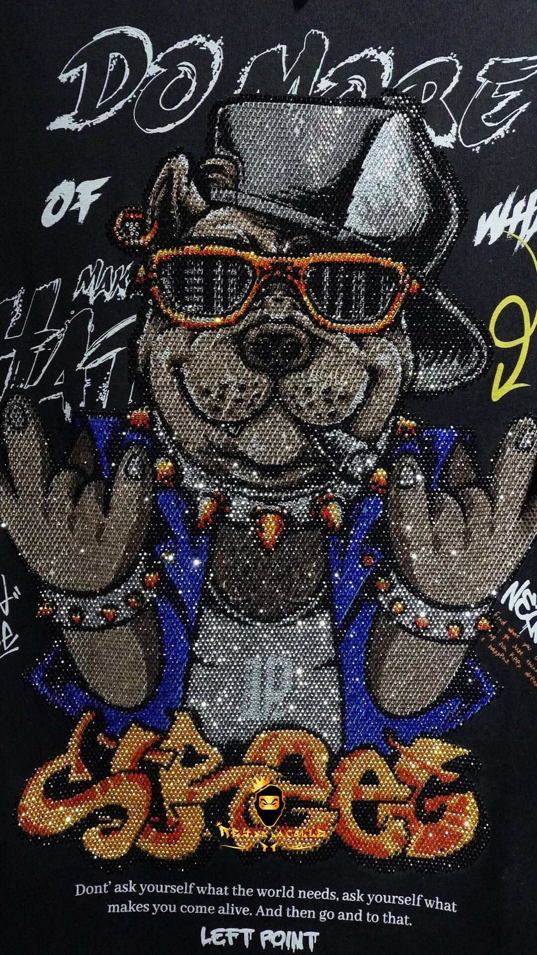 Camiseta Left Point Negra Pedrería Brillante Perro Street - Rey De La Calle