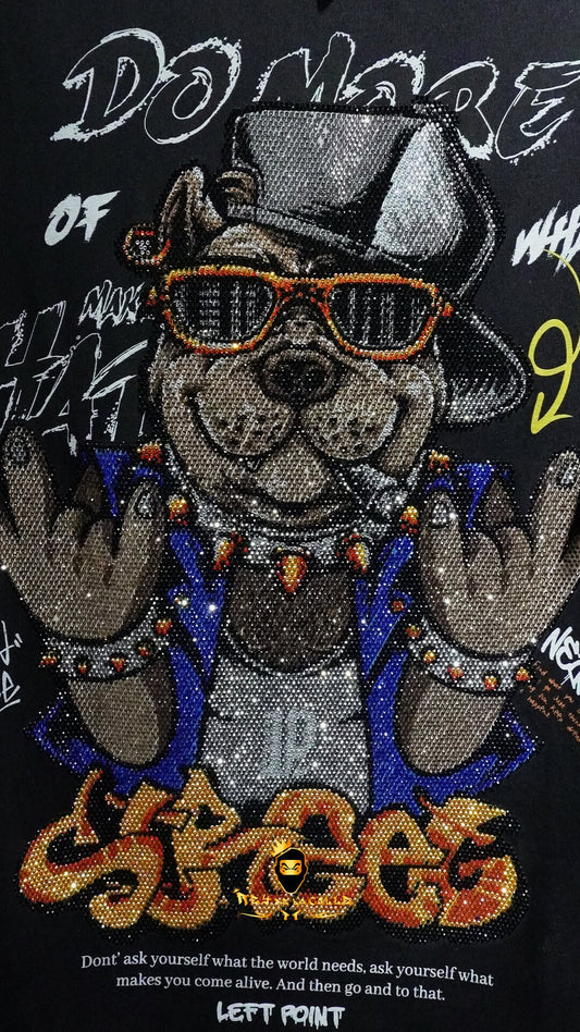 Camiseta Left Point Blanca Pedrería Brillante Perro Street - Rey De La Calle