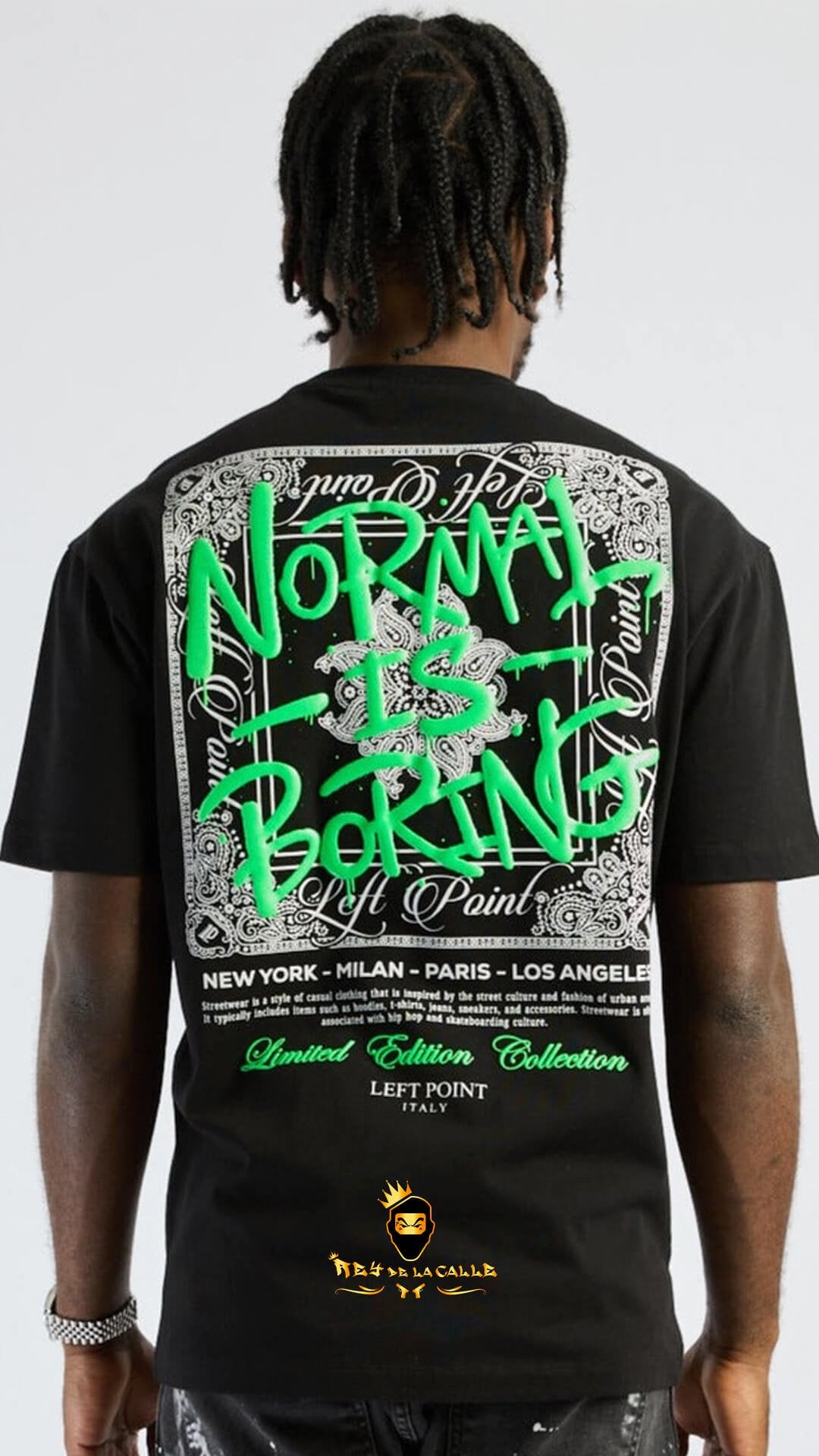 Camiseta Left Point Negra Normal is Boring - Rey De La Calle