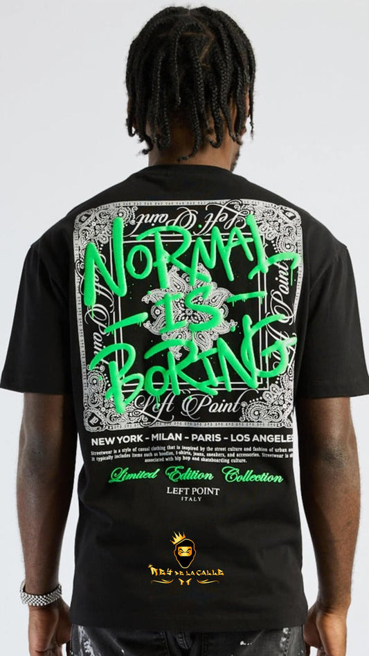 Camiseta Left Point Negra Normal is Boring - Rey De La Calle