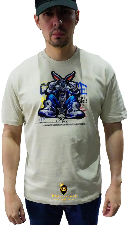 Camiseta Left Point Beige Terciopelo y Pedrería Brillante Bugs Bunny - Rey De La Calle