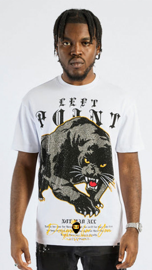 Camiseta Left Point Blanca Pedrería Brillante Pantera - Rey De La Calle