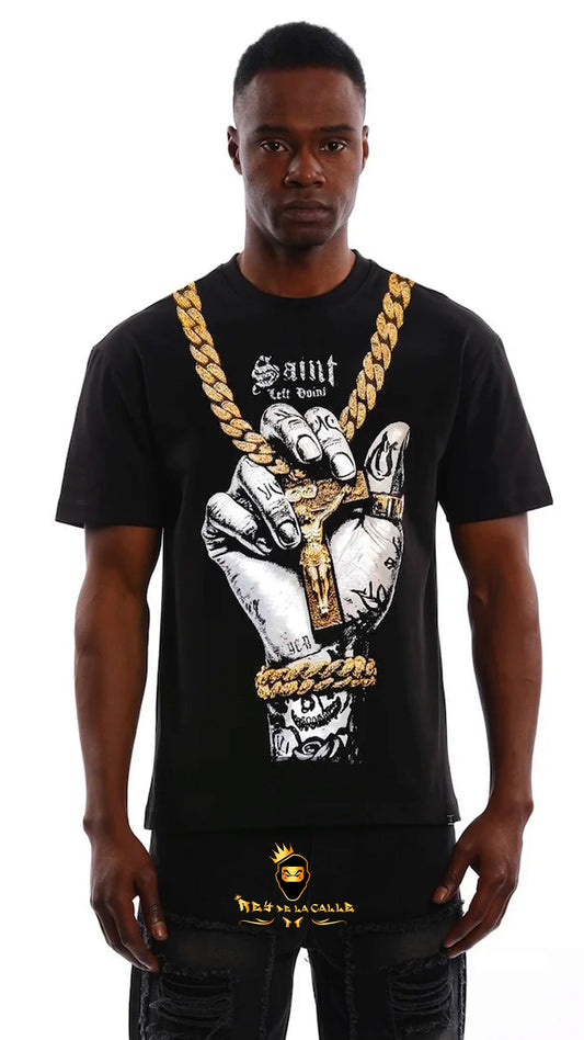 Camiseta Left Point Negra Crucifijo Rey De La Calle