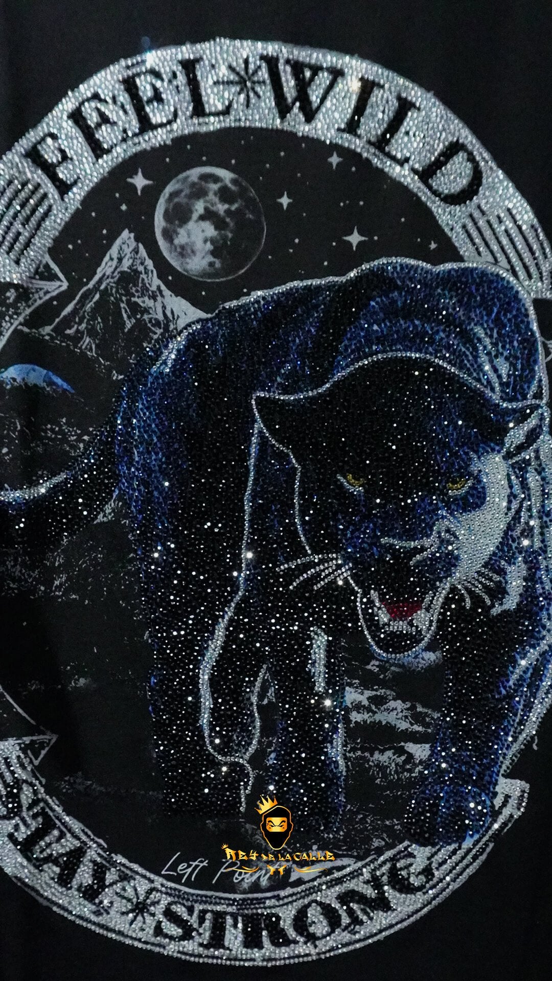 Camiseta Left Point Negra Pedrería Brillante Pantera Feel Wild - Rey De La Calle