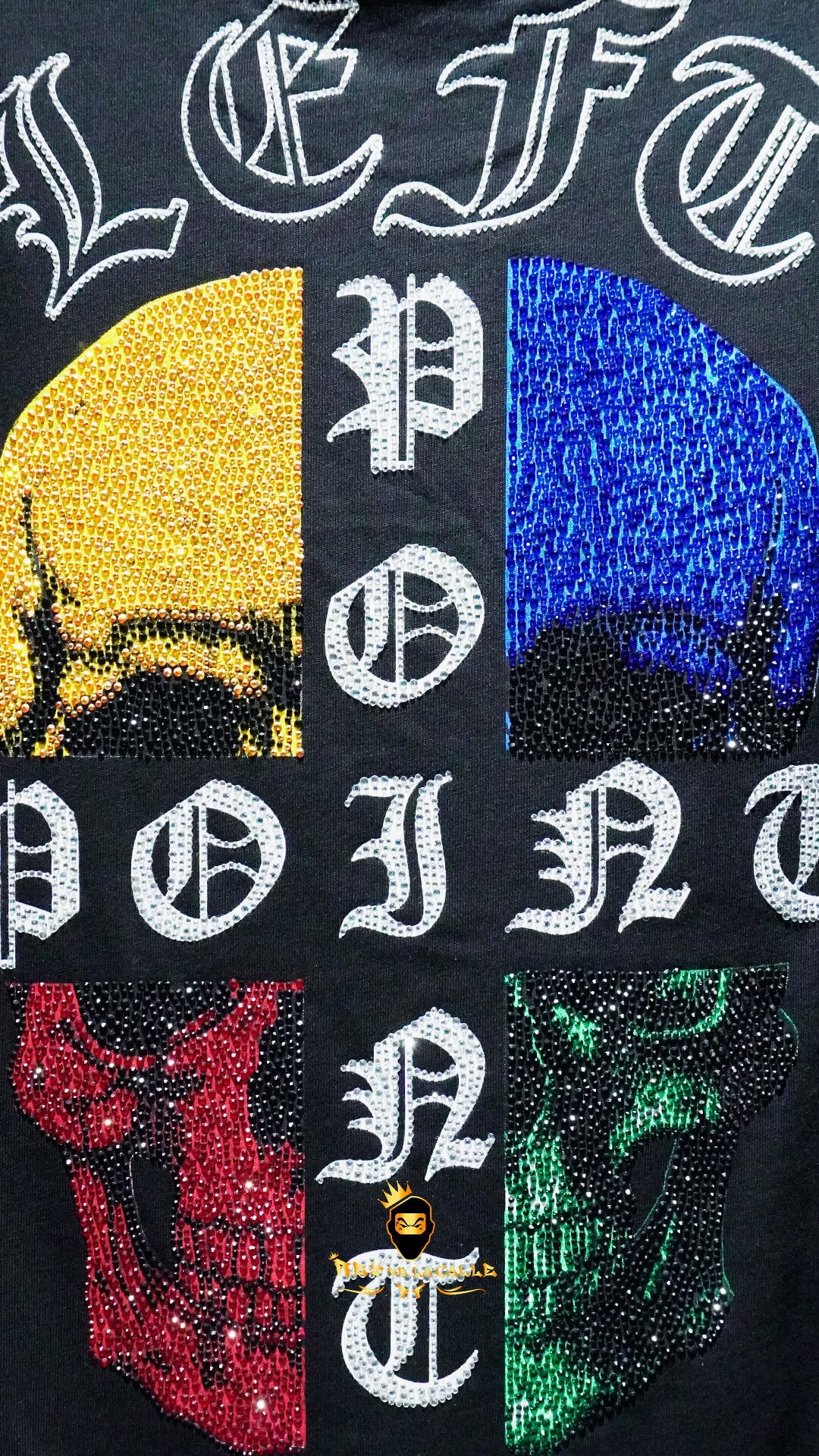 Camiseta Left Point Negra Pedrería Brillante Calavera Colorida - Rey De La Calle