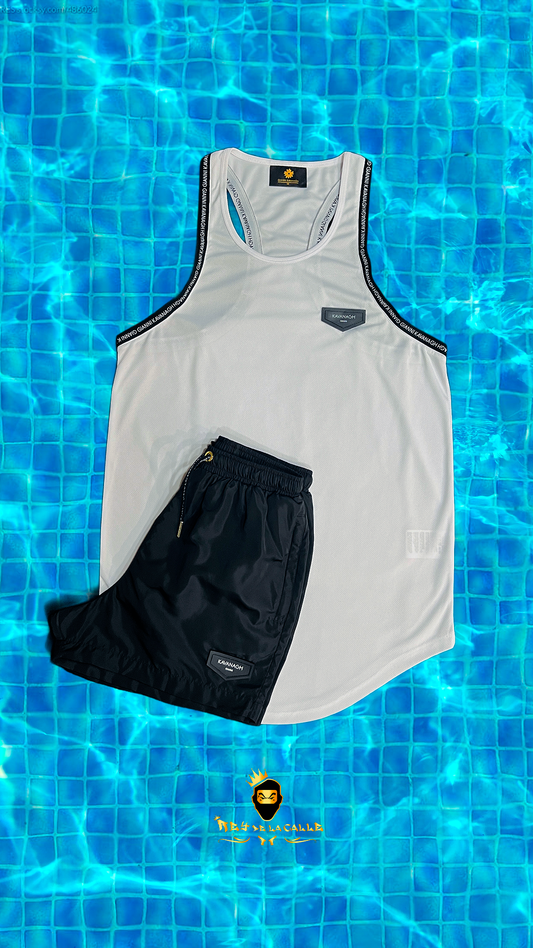 Conjunto Kavanagh Short negro y Camiseta sin manga blanca Rey De La Calle