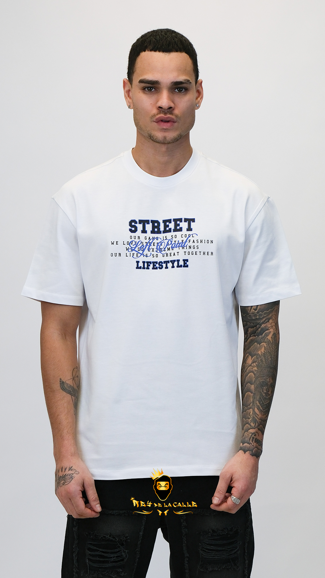 Camiseta Left Point Blanca Terciopelo y Pedreria Brillante Street Lifestyle - Rey De La Calle