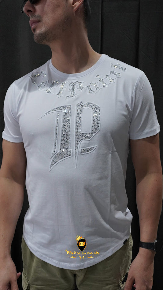 Camiseta Left Point Blanca Pedrería Brillante LP - Rey De La Calle
