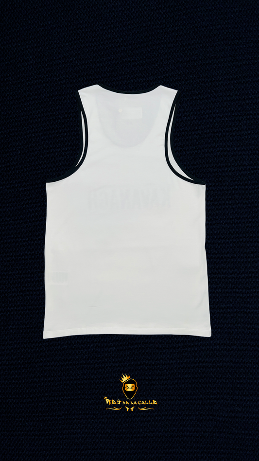 Camiseta Blanca tirante sin manga Kavanagh logo negro y dorado Rey De La Calle